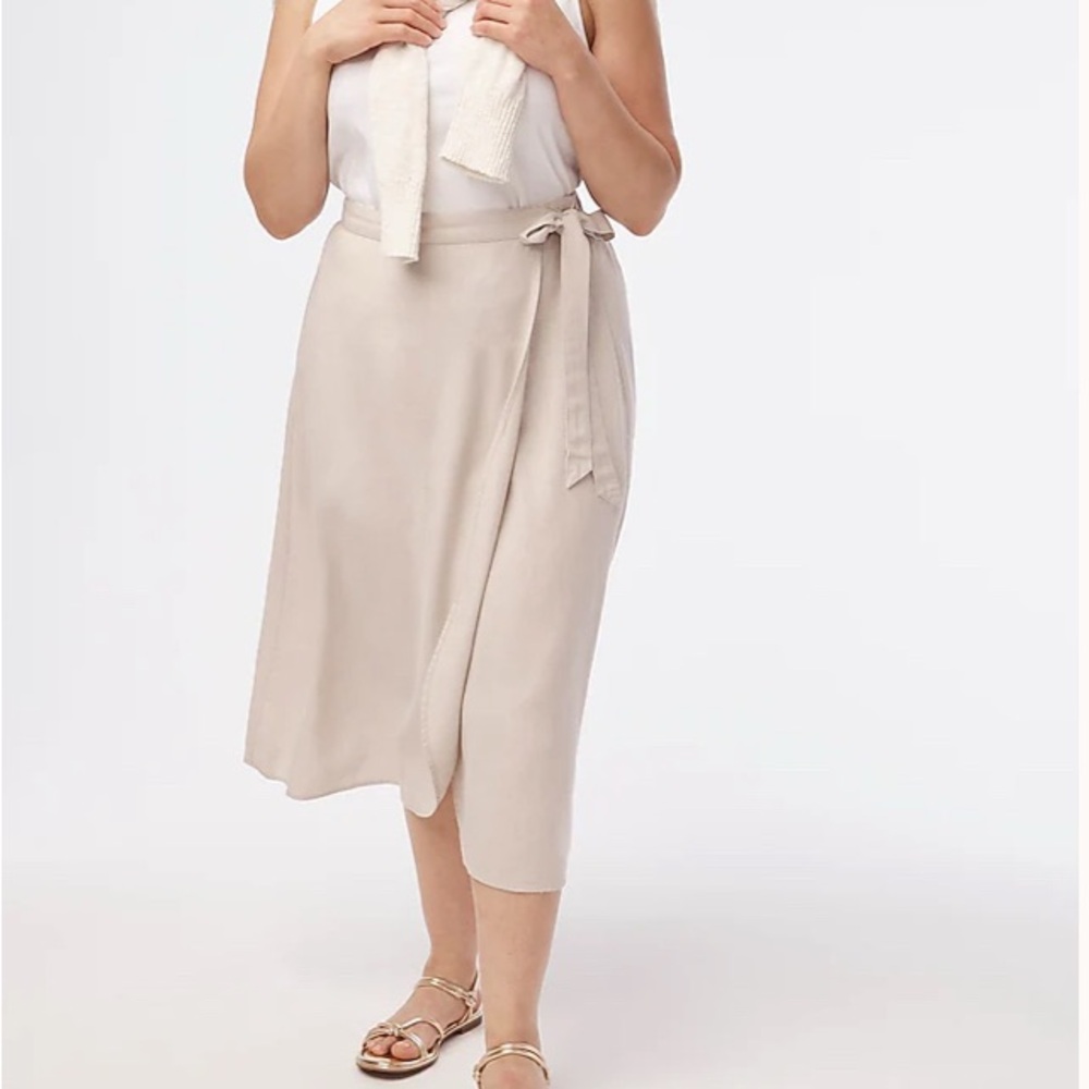 Women's J.Crew Factory Linen-blend faux-wrap skirt Sand 3X